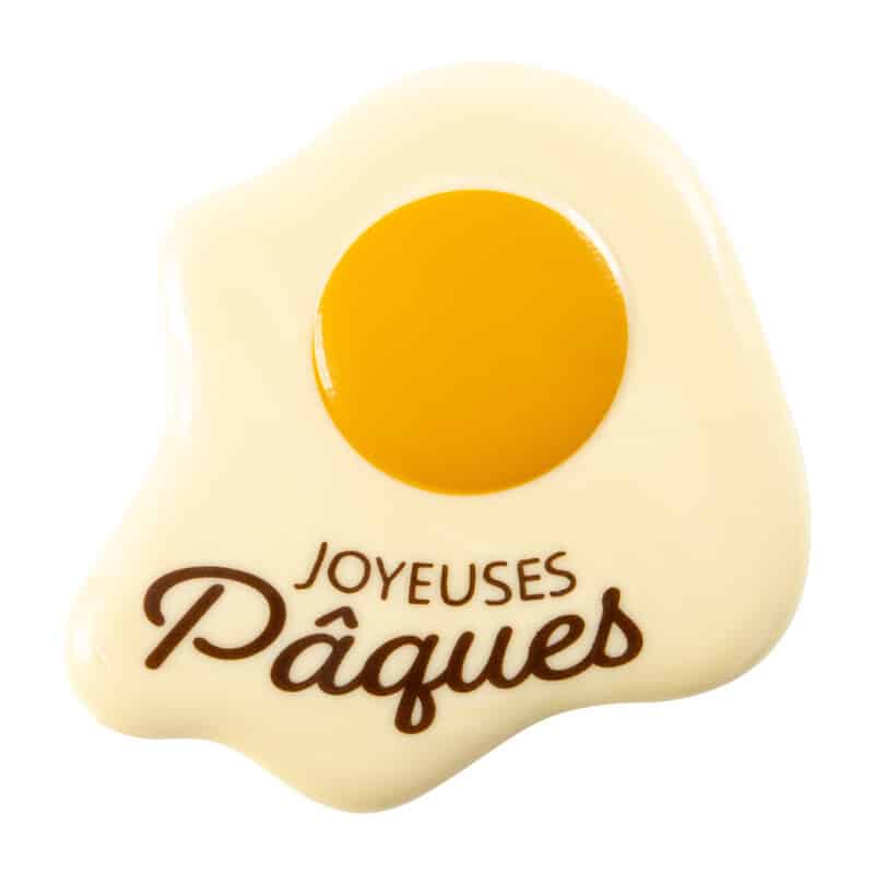 Oeuf sur le plat chocolat blanc Joyeuses Pâques 11cm