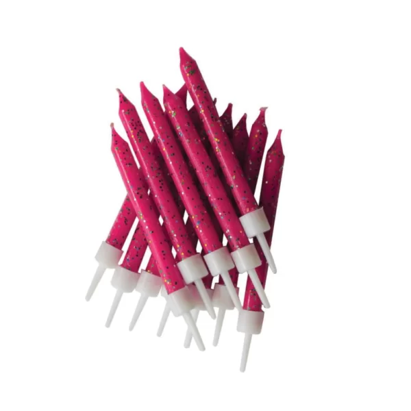 12 bougies glitter fuchsia rose