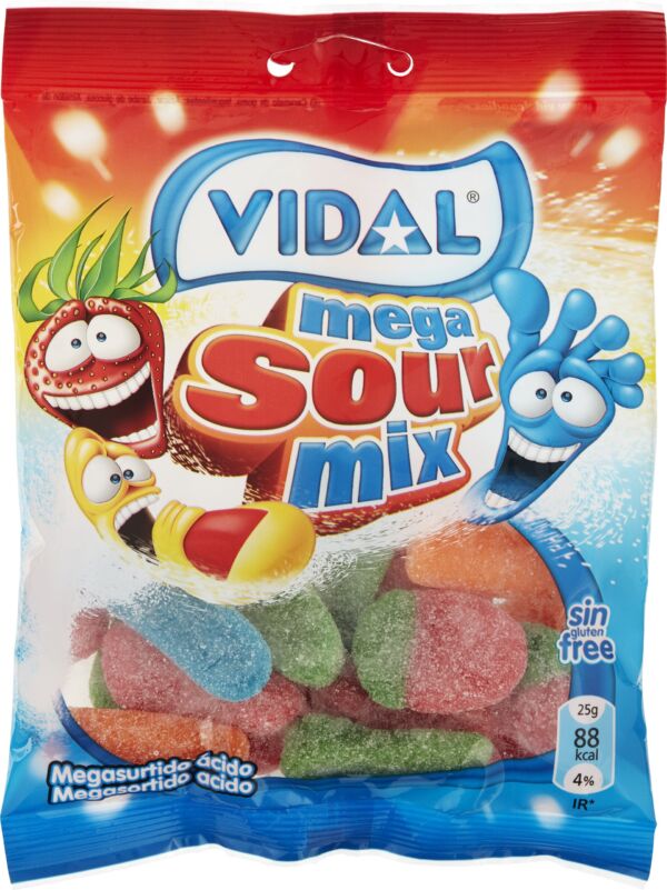 sachet de bonbons mega sour mix vidal