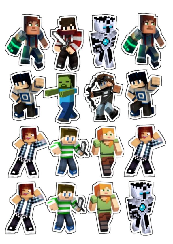 personnages minecraft sur feuille azyme