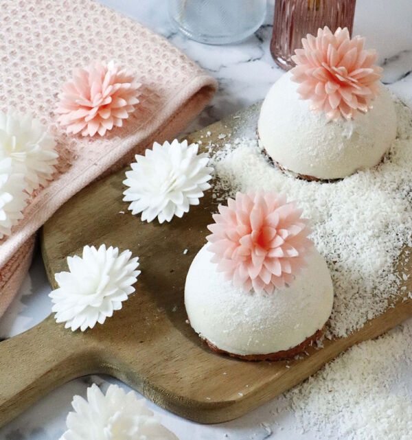 5 dahlias blanc/pêche en azyme